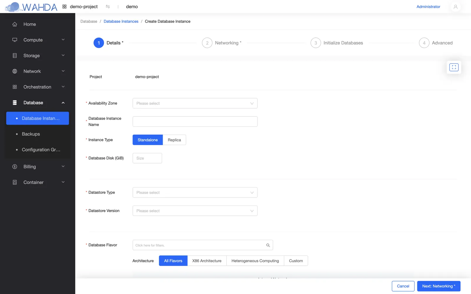 Wahda Cloud console