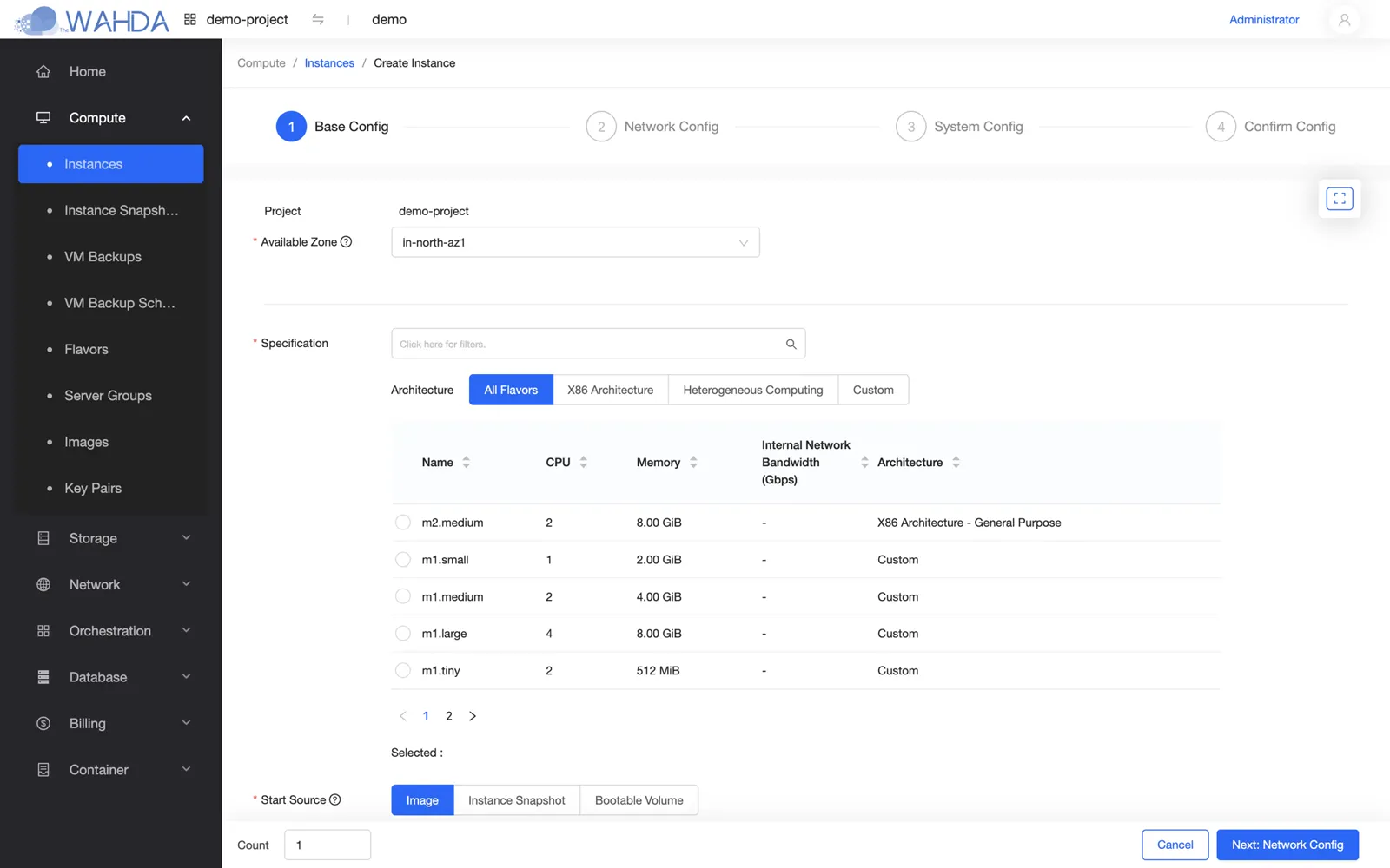 Wahda Cloud console