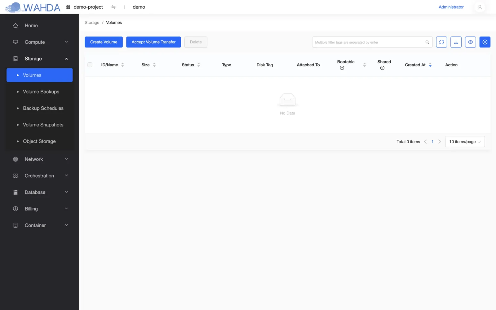 Wahda Cloud console